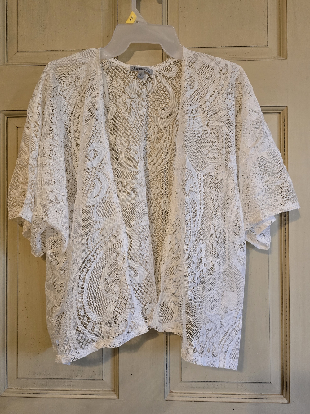 Charlotte Russe White Lace Open-Front Kimono Top